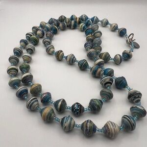Bead for Life Colorful Paper Beads with blue seed pearls Necklace